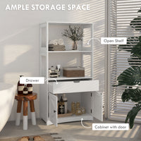 Farmhouse Bathroom Storage Cabinet, Linen Cabinet with Drawer and Shelves, 23.5" x 13" x 48.5", White