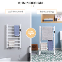 8-Bar Heated Towel Warmer Rack with Built-in Timer and LED Indicators, Wall Mounted & Free Standing Carbon Steel Electric Towel Bar with Adjustable Temperature, White