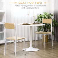 Modern Kitchen Table for 2 people, Round Dining Table with Steel Base for Living Room, Dining Room, White