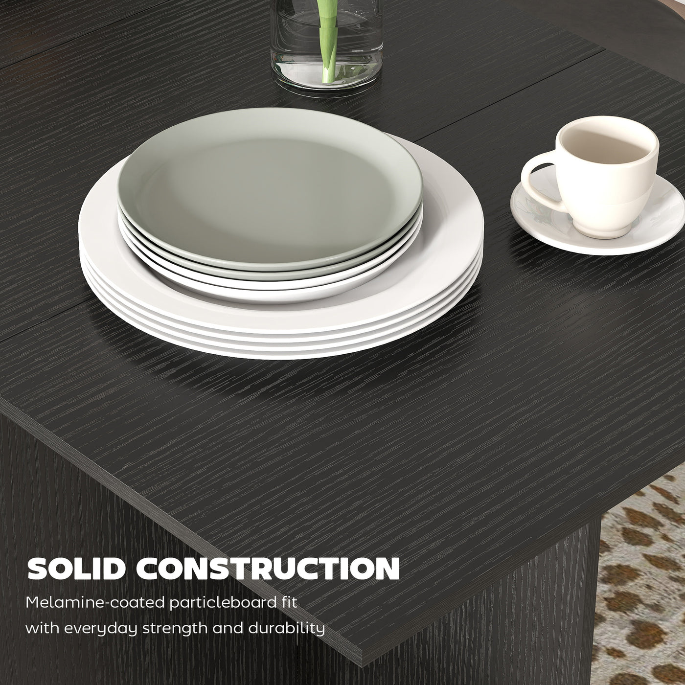 Folding Dining Table with Storage, Drop Leaf Kitchen Table with Drawer and Shelves for Small Spaces, Black
