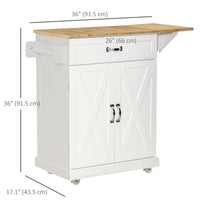 Foldable Kitchen Island with Storage Drawer, Farmhouse Style Rolling Utility Cart, Coffee Bar Cabinet on Wheels with Drop-Leaf Wood Top, White