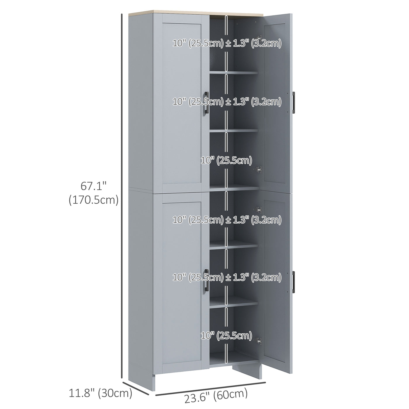67" 4-Door Kitchen Pantry Cabinet, Freestanding Storage Cabinet Cupboard with Adjustable Shelves, Grey