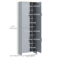 67" 4-Door Kitchen Pantry Cabinet, Freestanding Storage Cabinet Cupboard with Adjustable Shelves, Grey