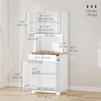 Coastal Style Kitchen Buffet and Hutch Wooden Storage Cupboard with Framed Glass Door LouveredCabinet  Drawers Microwave Space for Dining Room  Living Room  White