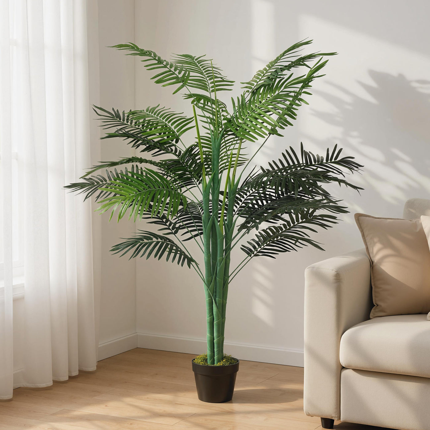 5FT Artificial Palm Tree, Fake Tropical Tree with Lifelike Leaves, Faux Plant in Pot for Indoor Decoration, Green
