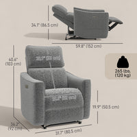 Power Recliner Chair, Chenille Upholstered Recliner Chair with USB Ports, Footrest, Dark Grey