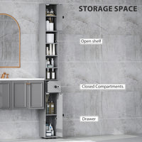 71" Tall Bathroom Cabinet, Narrow Toilet Paper Cabinet with Open Shelves, 2 Door Cabinets, Adjustable Shelves, Grey