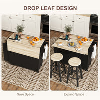 Kitchen Island with Storage, Rolling Kitchen Cart with Foldable Drop Leaf, Power Outlet and USB Ports, Black