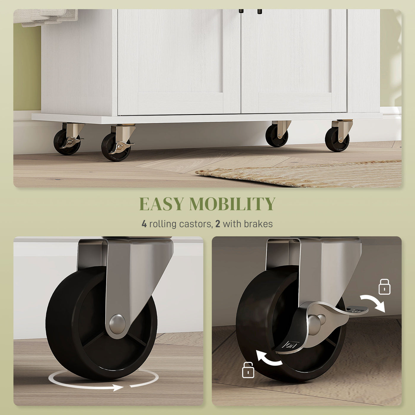 Rolling Island with Wheels for Kitchen, Kitchen Island on Rollers with Power Outlets, Drawer and Doors