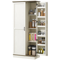70" Tall Kitchen Pantry Cabinet with Door Shelves and Adjustable Shelves, Cream White