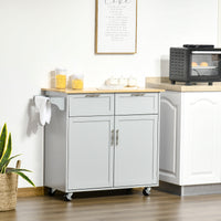 41" Kitchen Island with Storage and Solid Wood Top, Rolling Kitchen Cart on Wheels with 2 Storage Drawers, 2 Doors and Towel Rack for Dining Room, Grey