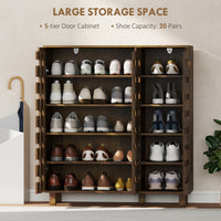 Shoe Cabinet, 20 Pair Shoe Storage Cabinet with Hollowed-Out Doors, Distressed Brown