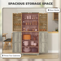 Farmhouse Kitchen Pantry Cabinet, Kitchen Cabinet with Barn Doors, Adjustable Shelves and Door Racks, Distressed Grey