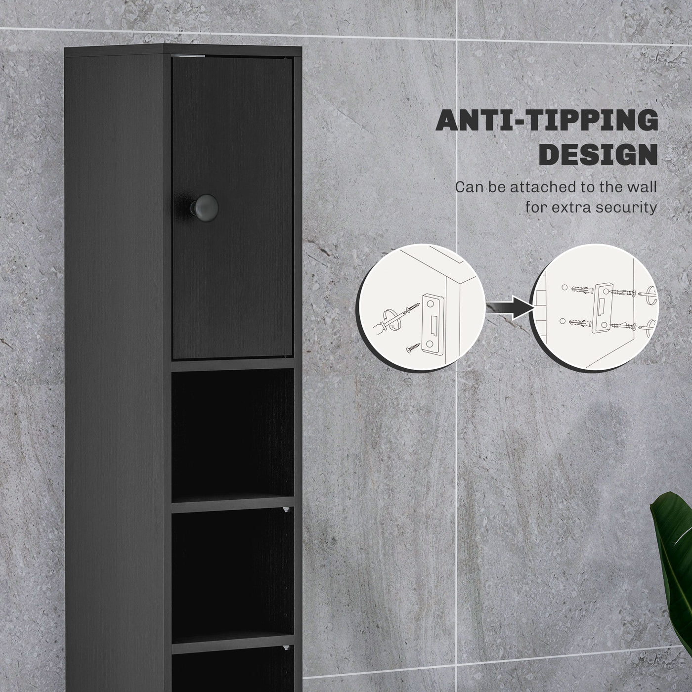 71" Tall Bathroom Cabinet, Narrow Toilet Paper Cabinet with Open Shelves, 2 Door Cabinets, Adjustable Shelves, Black