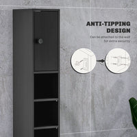 71" Tall Bathroom Cabinet, Narrow Toilet Paper Cabinet with Open Shelves, 2 Door Cabinets, Adjustable Shelves, Black