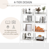 Set of 2, 4 Tier Ladder Shelf Bookcase, Multi-Use Display Rack, Storage Shelving Unit Display Stand, Flower Plant Stand, Home Office Furniture, White