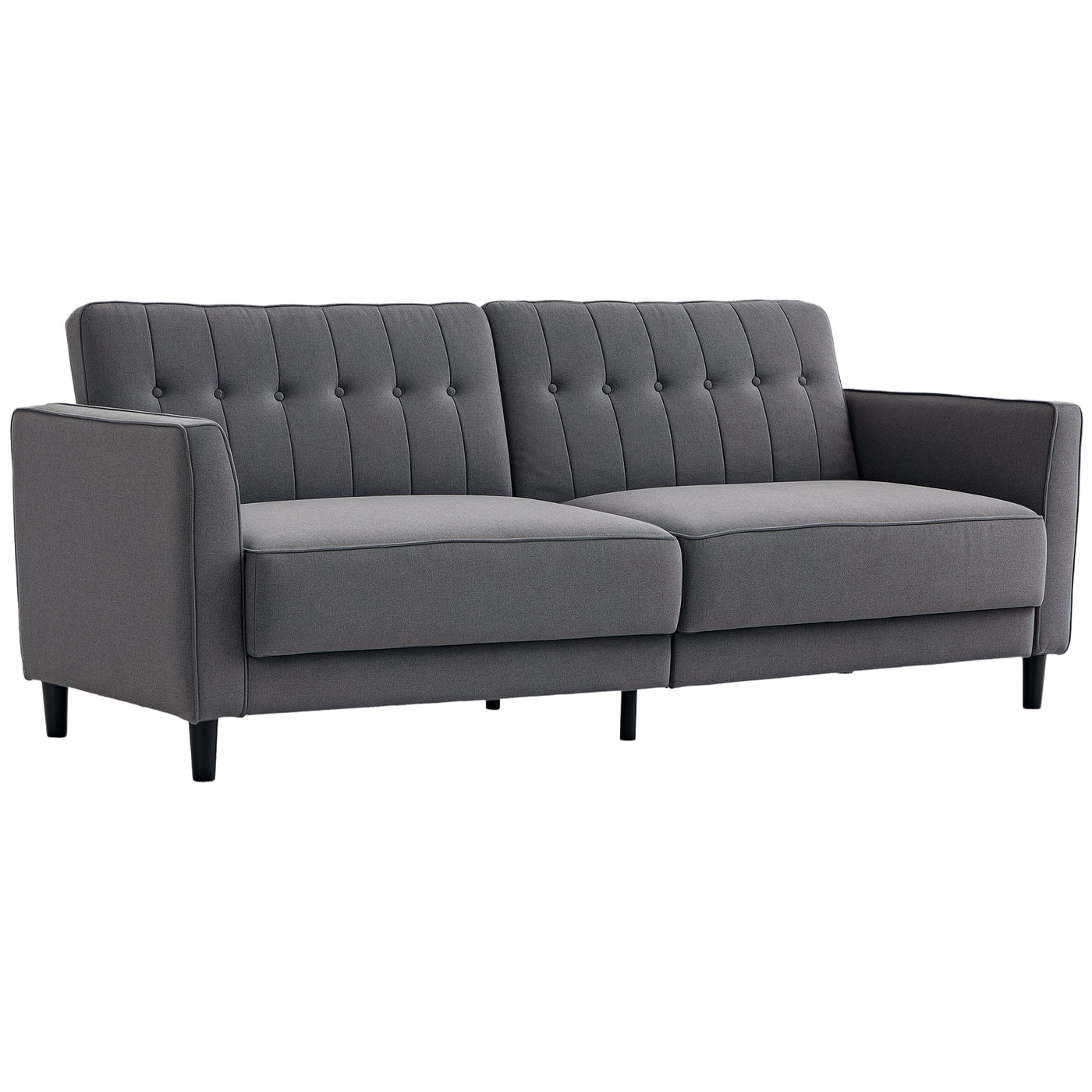Convertible Bed with Couch, Button Tufted Fabric Sofa Bed with Adjustable Back for Living Room, Charcoal Grey