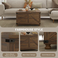 Coffee Table with Lift Top, 32" Farmhouse Center Table with Hidden Compartment for Living Room, Brown Wood Grain