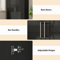 Wardrobe Cabinet with 2 Barn Doors and Hanging Rod, Farmhouse Armoire Wardrobe Closet for Bedroom, Black Wood Effect