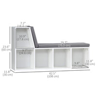 Multi-Purpose Bookshelf with 5 Cubes, 5-Cubby Bookcase with Cushioned Reading Nook and Storage Shelves, Grey
