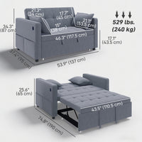 3‑in‑1 Convertible Sofa Bed, Pull Out Sleeper Sofa with USB Charging, Adjustable Backrest, Side Pockets, Dark Grey