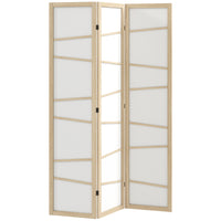 66.9" Folding Room Divider, 3 Panel Wall Partition with Wood Frame for Bedroom, Home Office, Natural Wood