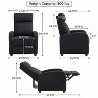 Single Recliner Sofa, Manual Home Theater Seating, Single Reclining Sofa Chair with Padded Seat for Living Room, Black