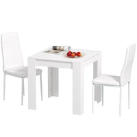 Dining Table Set for 2, Square Kitchen Table and Chairs, Dining Room Table and PU Leather Upholstered Chairs, White