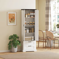 71" Tall Kitchen Pantry Cabinet, Farmhouse Kitchen Storage Cabinet with 2 Drawer and Adjustable Shelves, White