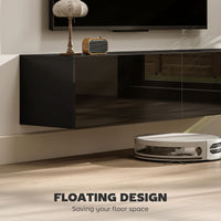 Floating TV Stand with Storage Cupboards for 45, 55, 65in TVs, Wall Mounted TV Console Entertainment Unit, Black