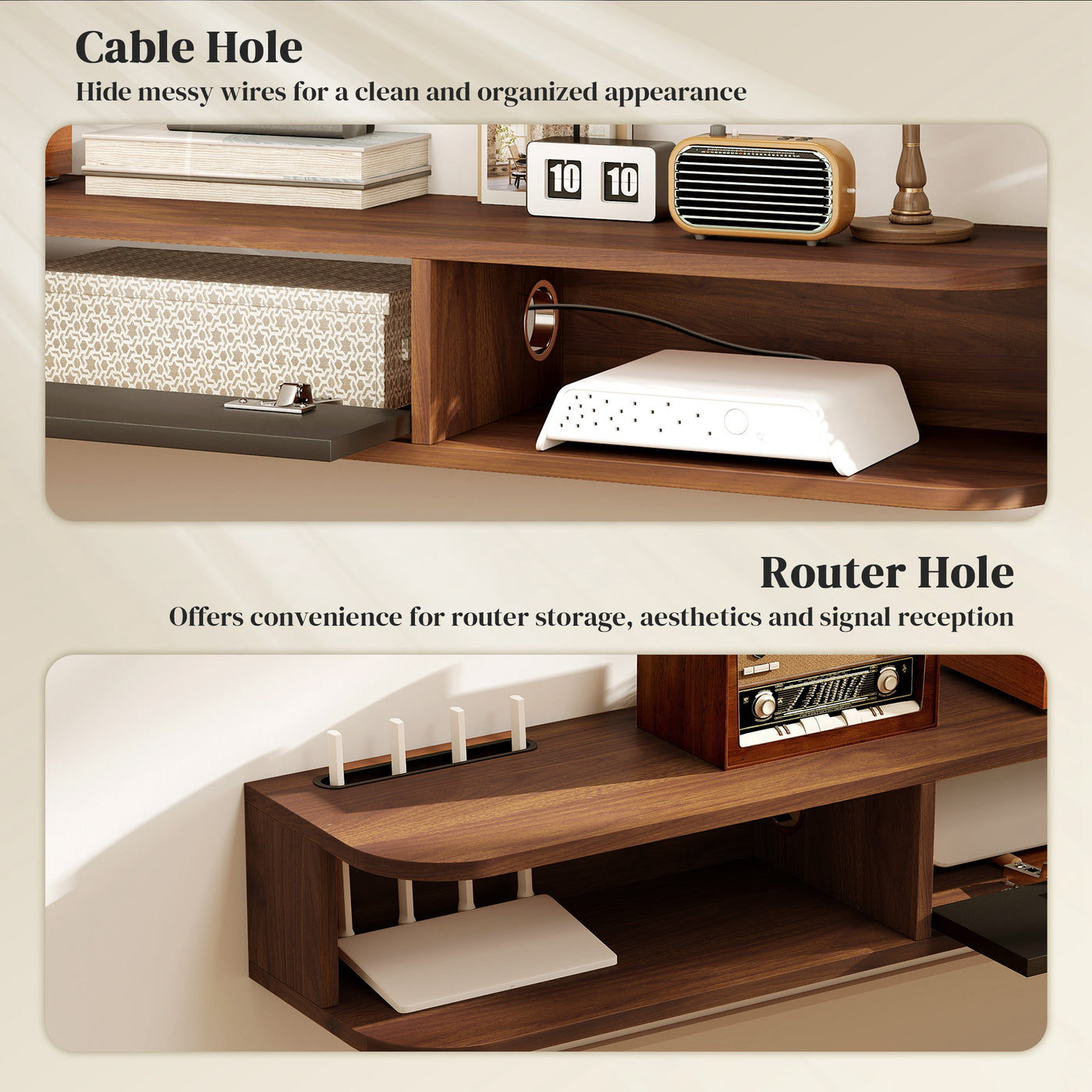 71" Floating TV Stand for TVs up to 75 Inch, Wall Mounted Media Console with Flip Drawer and 2 Open Shelves, Walnut