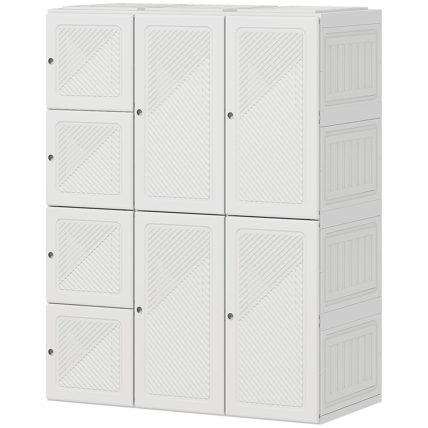 Portable Wardrobe, Foldable Plastic with 8 Compartments, 2 Hanging Rods and Magnetic Doors, White