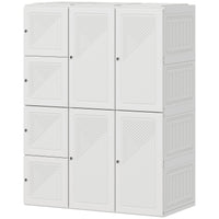 Portable Wardrobe, Foldable Plastic with 8 Compartments, 2 Hanging Rods and Magnetic Doors, White