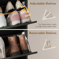 Narrow Shoe Storage Cabinet with 2 Flip Drawers, Slim Shoe Cabinet for 15-20 Pairs, Black Wood Grain