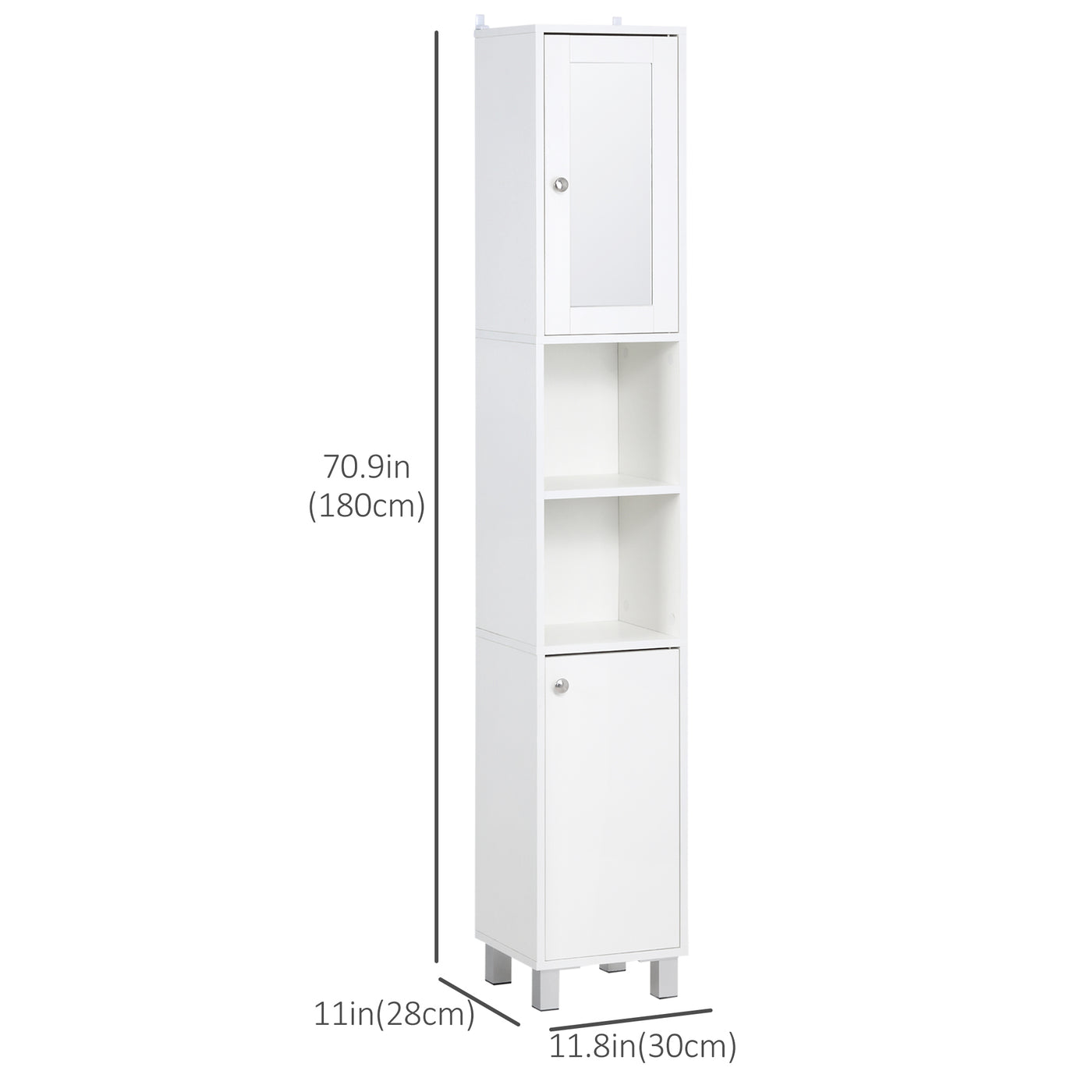 Tall Bathroom Storage Cabinet with Mirror, Freestanding Narrow Linen Tower Cabinet with Adjustable Shelves for Bathroom, White
