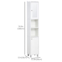 Tall Bathroom Storage Cabinet with Mirror, Freestanding Narrow Linen Tower Cabinet with Adjustable Shelves for Bathroom, White