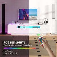 Entertainment Center with RGB LED Lights, TV Stand for 65-85 Inch TV, Modern TV Table for Living Room, High Gloss White