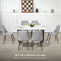 Upholstered Dining Chairs Set of 6, Velvet Accent Chair with Back and Wood-grain Steel Leg for Kitchen, Grey