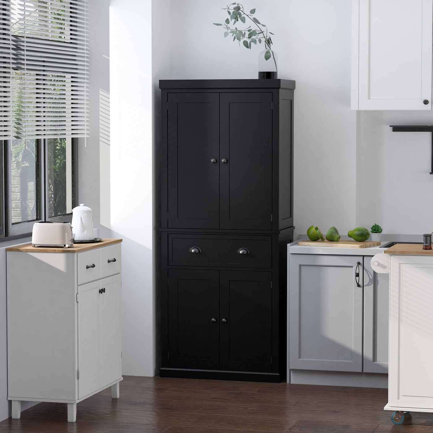 Long Standing Kitchen Cabinet w/ 2 Drawers MDF Board Black