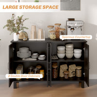 Kitchen Sideboard Cabinet with 4 Barn Doors and 2 Adjustable Shelves, Buffet Table for Living Room, Hallway, Black