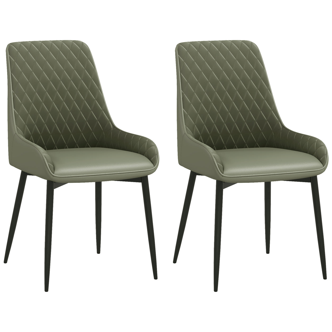 Upholstered Kitchen Chairs, Modern Dining Chairs Set of 2 with Diamond Tufting and Steel Legs for Dining Room, Green