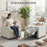 Fabric Recliner Chair Manual Home Theater Seating Single Reclining Sofa Chair with Padded Seat, Cream White