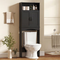 Over the Toilet Storage Cabinet Freestanding Bathroom Organizer with 2 Doors and Open Shelf Black