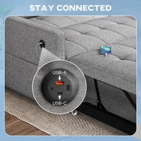 Pull Out Sofa Bed, Sleeper Sofa Couch with USB Ports, Small Linen Loveseat Futon Couch for Living Room, Grey