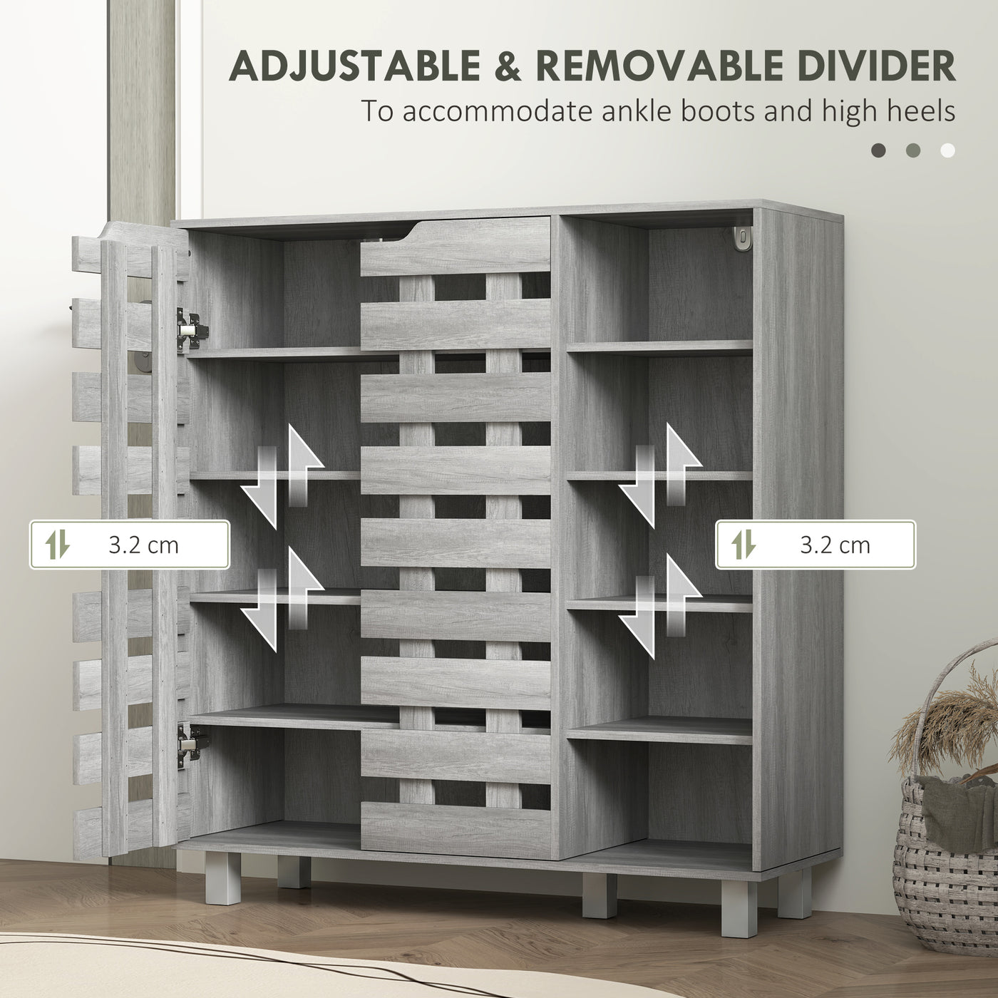 Shoe Cabinet, 21 Pair Shoe Storage Cabinet Organizer with 5-tier Double Door Cabinet and 5-tier Open Shelves, Light Grey