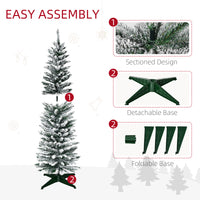 5ft Tall Pencil Artificial Christmas Tree, Holiday Décor with Snow Flocked Branches, Green