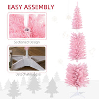 7' Pre Lit Artificial Pencil Christmas Trees, Xmas Tree with Realistic Branches and Warm White LED Lights, Pink
