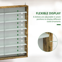 7-Tier Display Cabinet, Shot Glass Display Case, Glass Curio Cabinet with 2 Glass Doors and 6 Adjustable Shelves, Rustic Brown