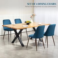 Upholstered Dining Chairs Set of 4, Velvet Accent Chair with Back and Wood-grain Steel Leg for Kitchen, Dark Blue