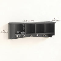Coat Rack Wall Mount with Shelf, 28" Wall Coat Rack with 5 Hooks and 4 Compartments for Living Room, Entryway, Black